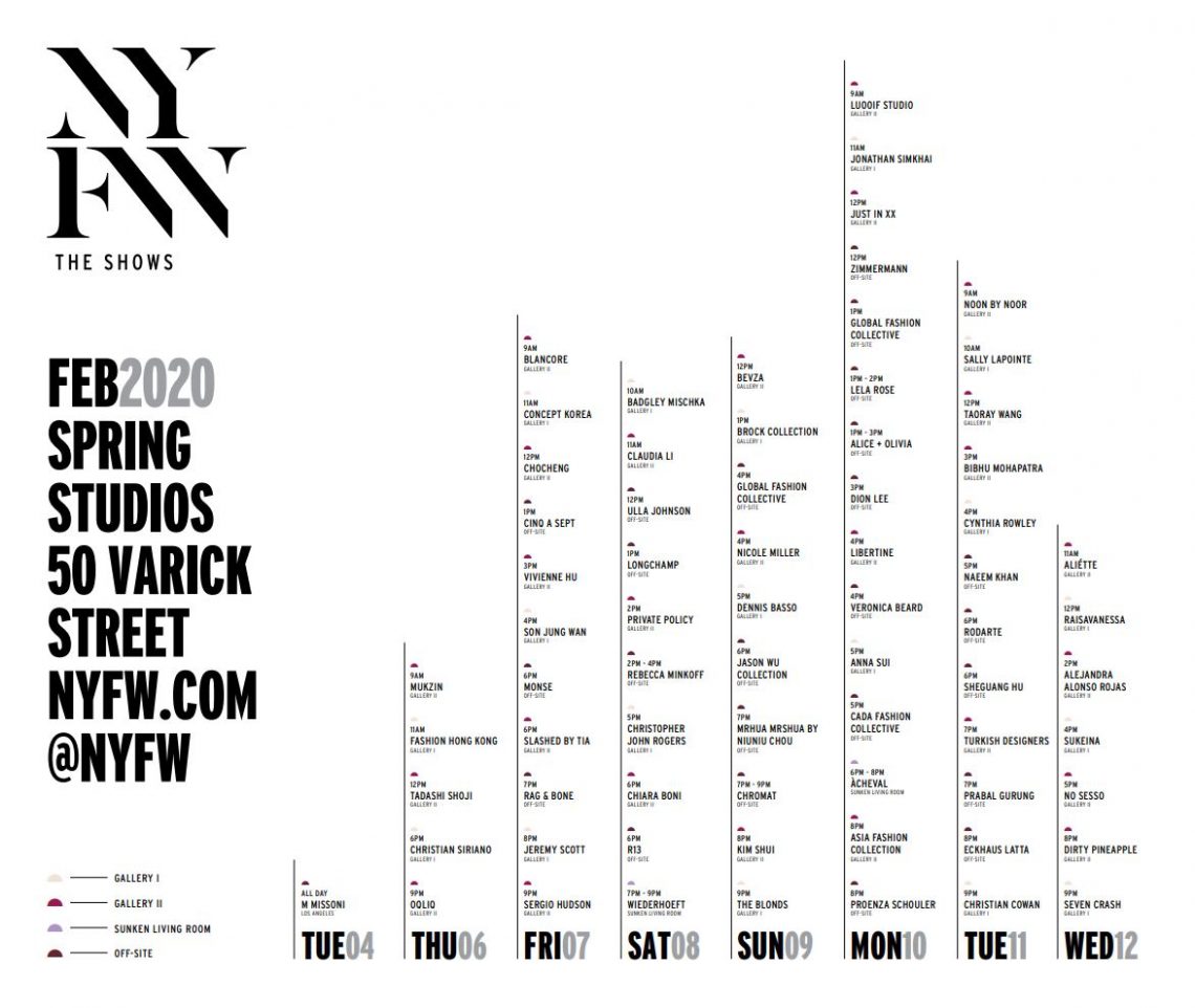 New York Fashion Week - NYFW Womens February 2020 Schedule