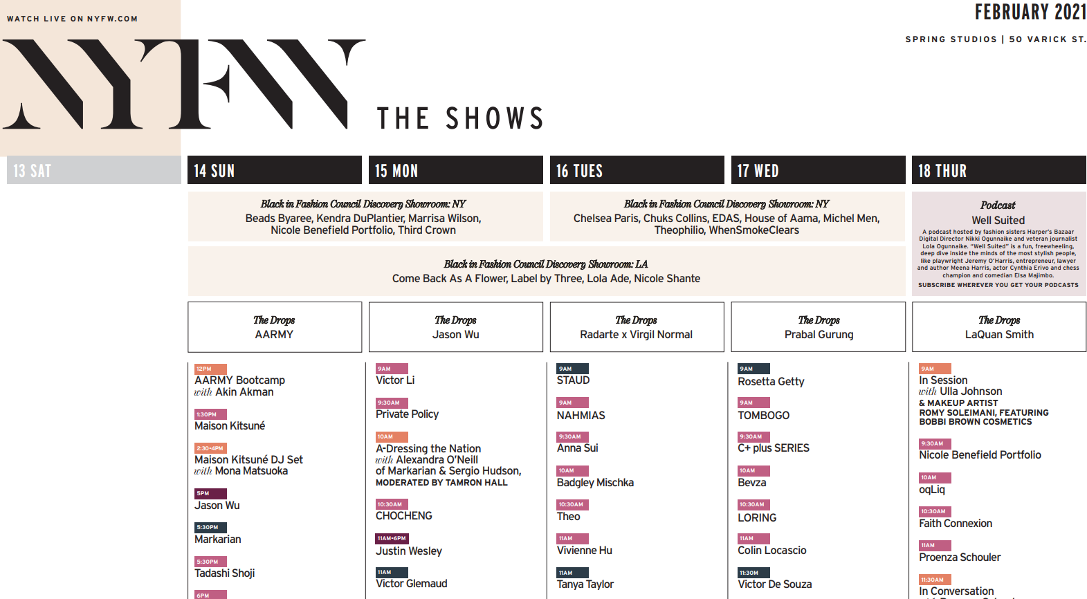 New York Fashion Week - NYFW The Shows - February 2021 Schedule