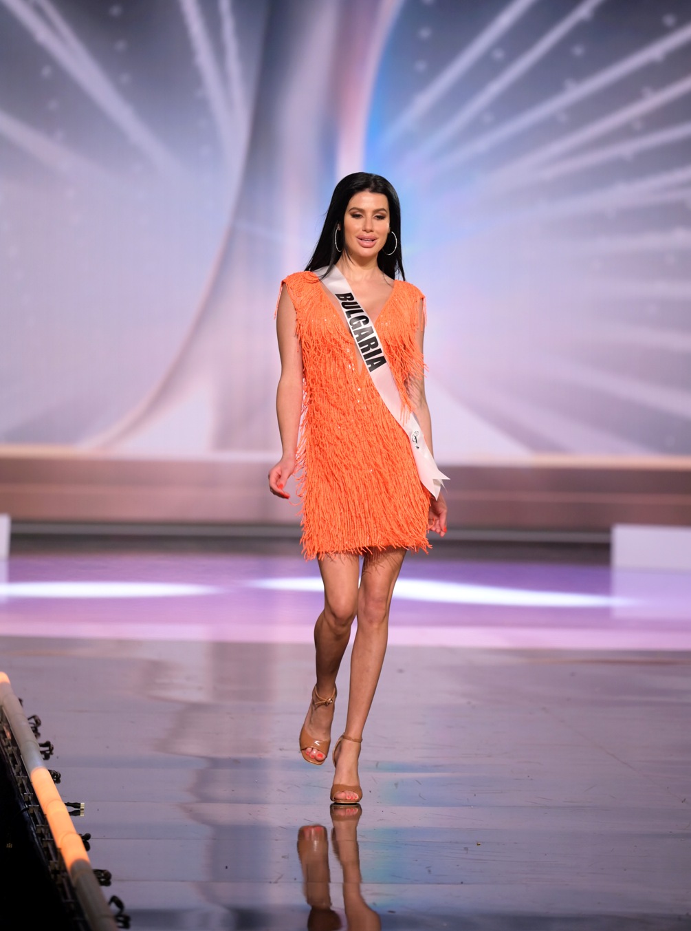Radinela Chusheva, Miss Universe Bulgaria 2020 on stage in fashion by Sherri Hill during the opening of the MISS UNIVERSE® Preliminary Competition at the Seminole Hard Rock Hotel & Casino in Hollywood, Florida on May 14, 2021. Tune in to the live telecast on FYI and Telemundo on Sunday, May 16 at 8:00 PM ET to see who will become the next Miss Universe.