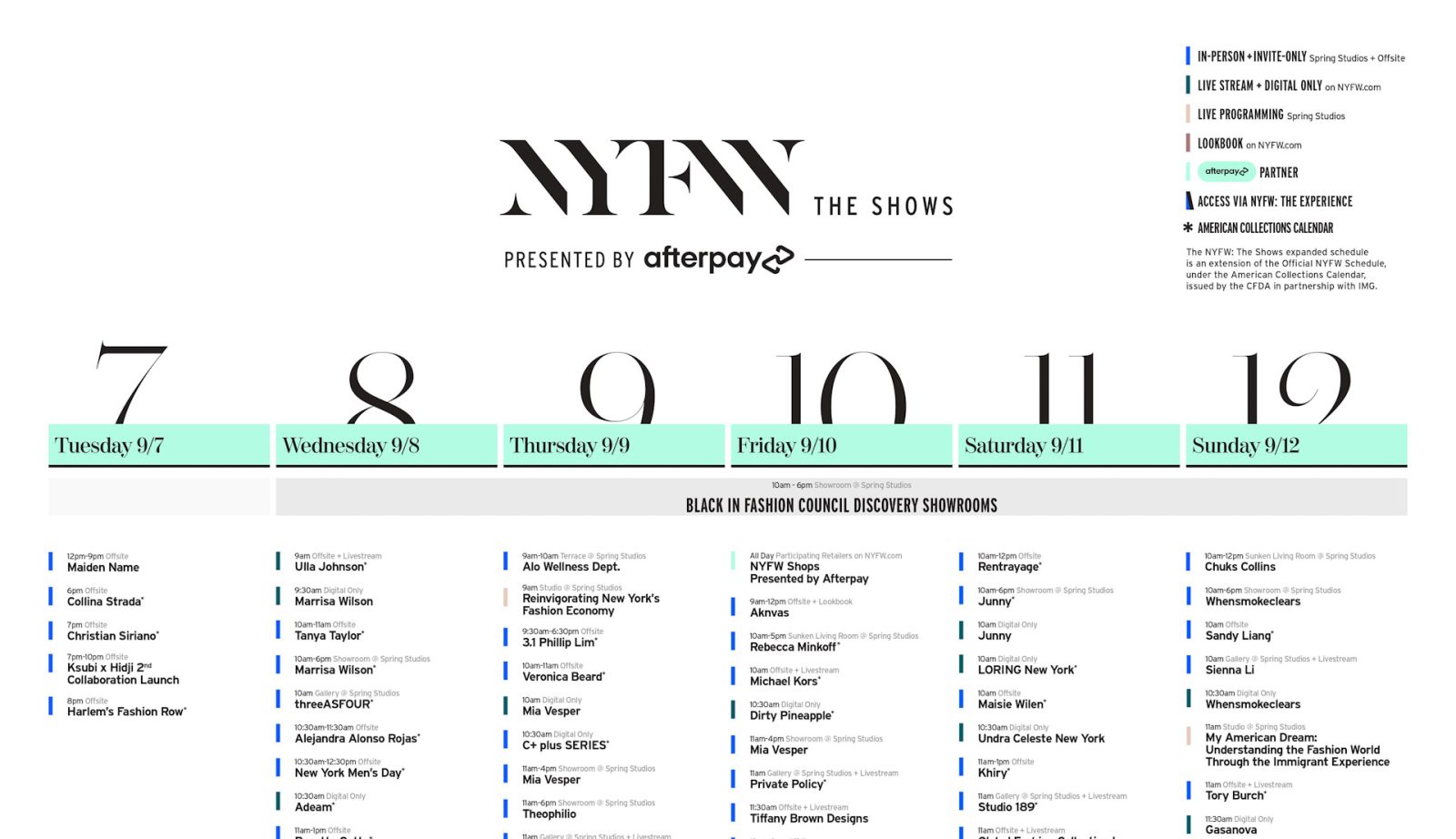 New York Fashion Week - NYFW The Shows - September 2021 Schedule