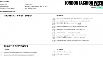 London Fashion Week Schedule