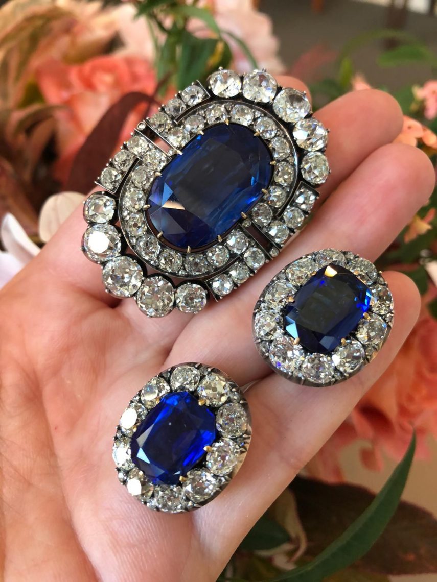 Lot 279 Historically important sapphire and diamond brooch and…ar clips, circa 1900