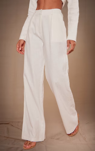 Premium White Linen Look Wide Leg Pants