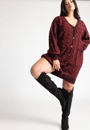 Cardigan Sweater Dress with Stripe Detail