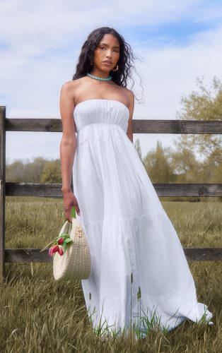 White Bandeau Cut Out Back Floaty Maxi Dress