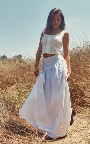 White Cotton Poplin Dip Waistband Maxi Skirt