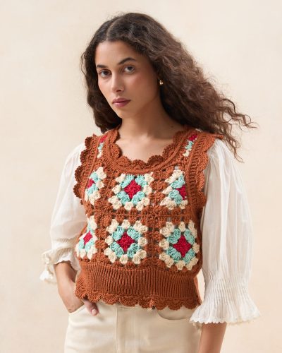 Eddie Brown/Cream Floral Vest