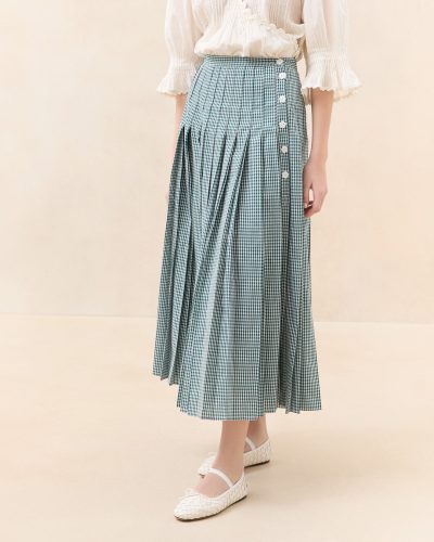 Emlyn Green Gingham Pleated Skirt
