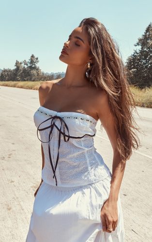 White Ribbon Trim Broderie Bandeau Top