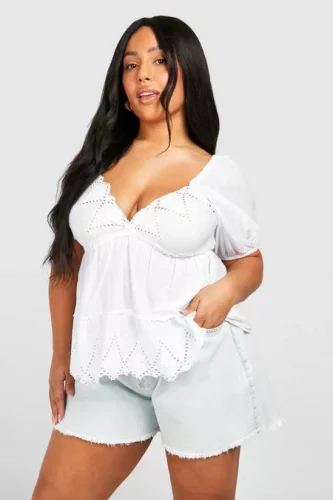 Plus Eyelet Anglaise Smock Top