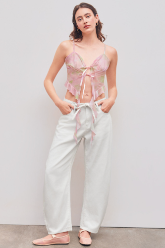 Denim Mid Rise Solid Knotted Barrel-leg Jeans