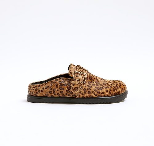 Brown leopard print clog shoes