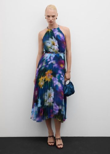Printed pleated dress