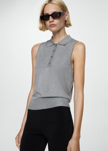 Fine-knit polo neck vest