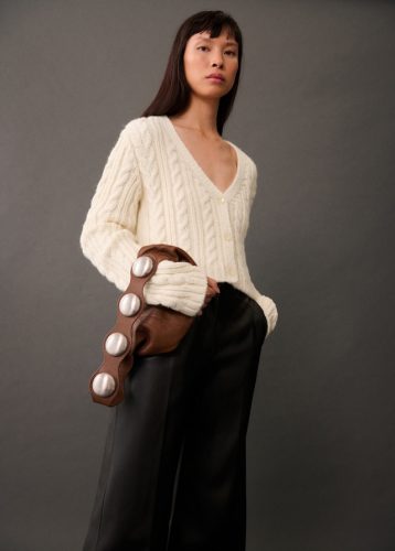 Buttoned knit braided cardigan