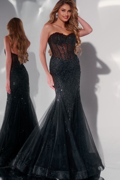 Strapless Mermaid Gown with Sheer Beaded Bodice
