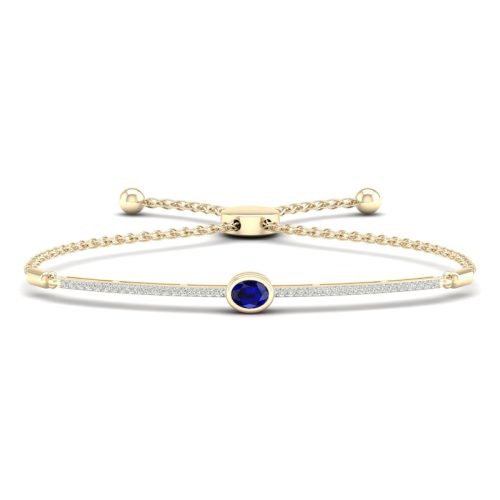 Natural Sapphire Bolo Bracelet 1/6 ct tw Diamonds 10K Yellow Gold