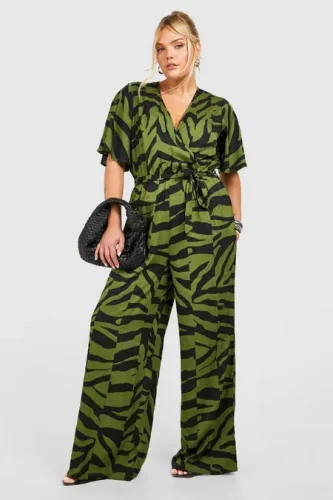 Plus Zebra Print Angel Sleeve Jumpsuit