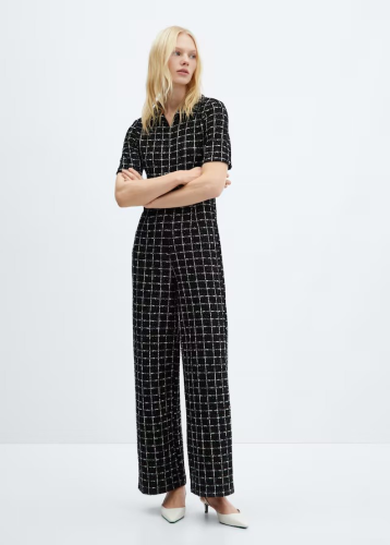 Short-sleeved tweed jumpsuit