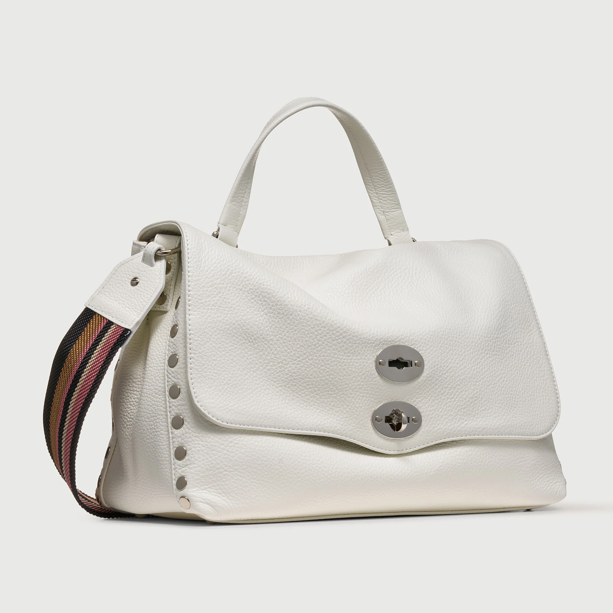 MEDIUM POSTINA® MESSENGER BAG IN TUMBLED LEATHER BIANCO LATTE