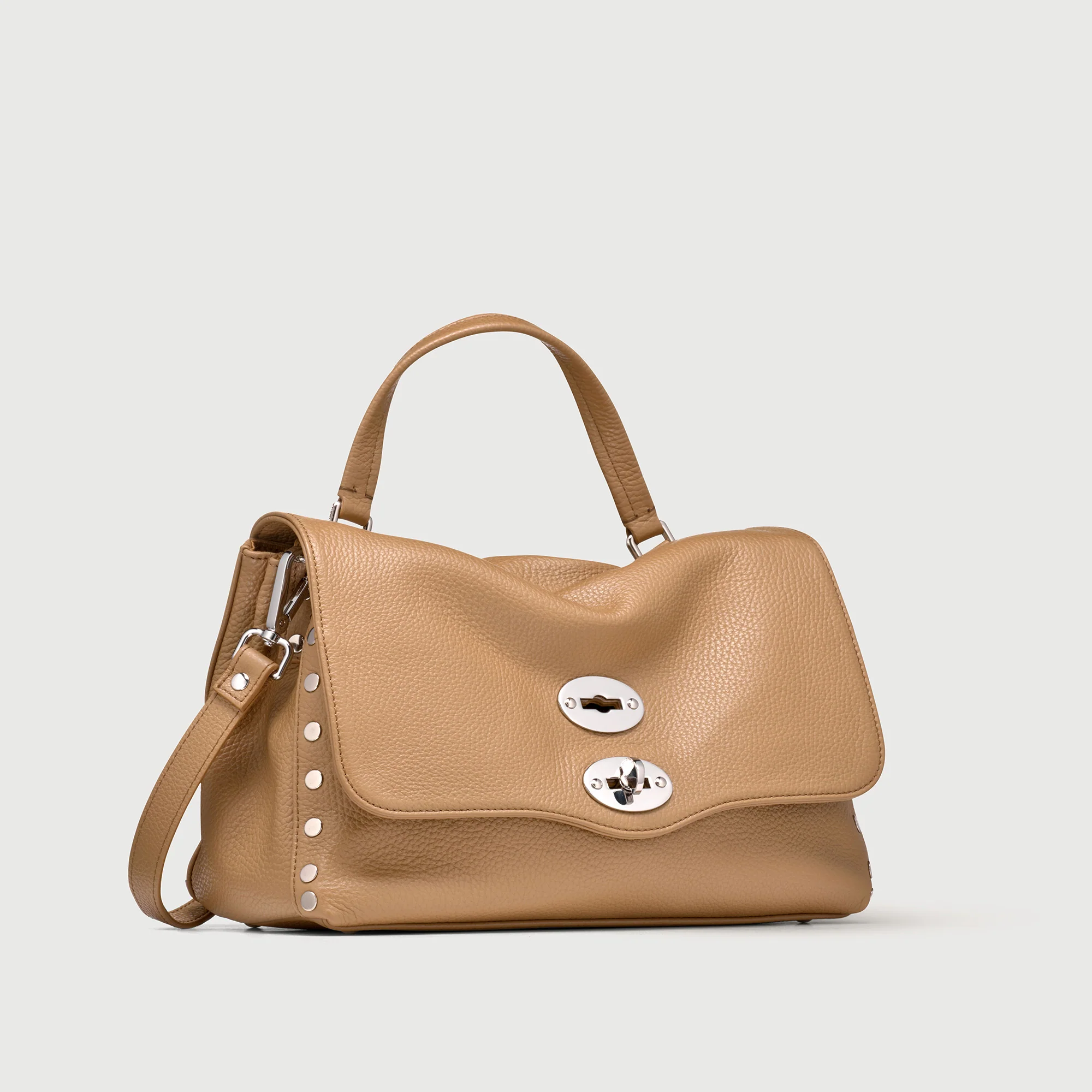SMALL POSTINA® MESSENGER BAG IN TUMBLED LEATHER BROWN CAPPUCCINO