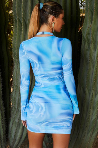 5261 8 Sunniva-Blue-Print-Cowl-Mini-Dress-With-Sleeves